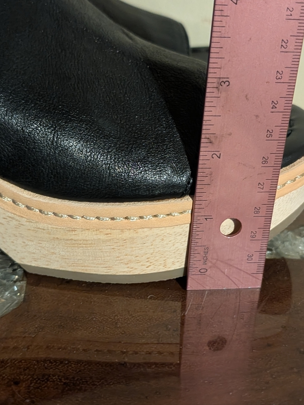 Frye Hazel 2 Platform Slides sz 8 in Black Leather & Natural Wood - Picture 12 of 16